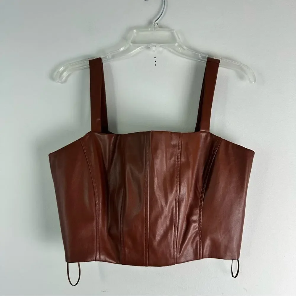 New JASON WU Faux Leather Chocolate Brown Midi skirt 2 Piece Set Large Vegan
